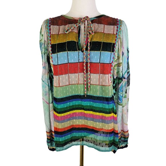 Bl^nk Elouera Peasant Blouse X-Small Oversuzed Stripe Embroidered Boho - Picture 3 of 12